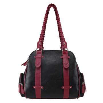VISM - Braided Shoulder Bag Black w/ Burgundy Trim
