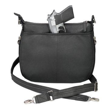 Gun Tote'n Mamas - Handbag Chrome Zipper Black Leather w/Holster
